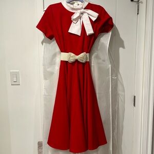 Red with white bow lined 40’s-50’s dress